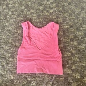 Stylish Pink Ribbed V-Neck Crop Top